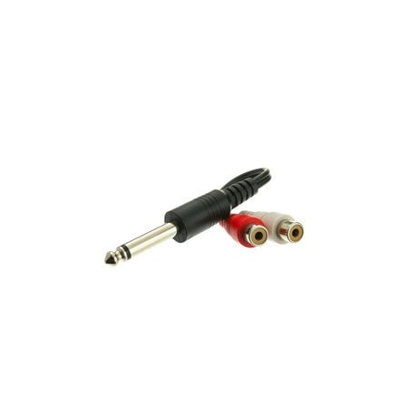 Cable Wholesale 1/4 inch Mono Phono to Dual RCA Adapter, 1/4 Mono Male to Dual RCA Female, 6 inch 30S1-16260